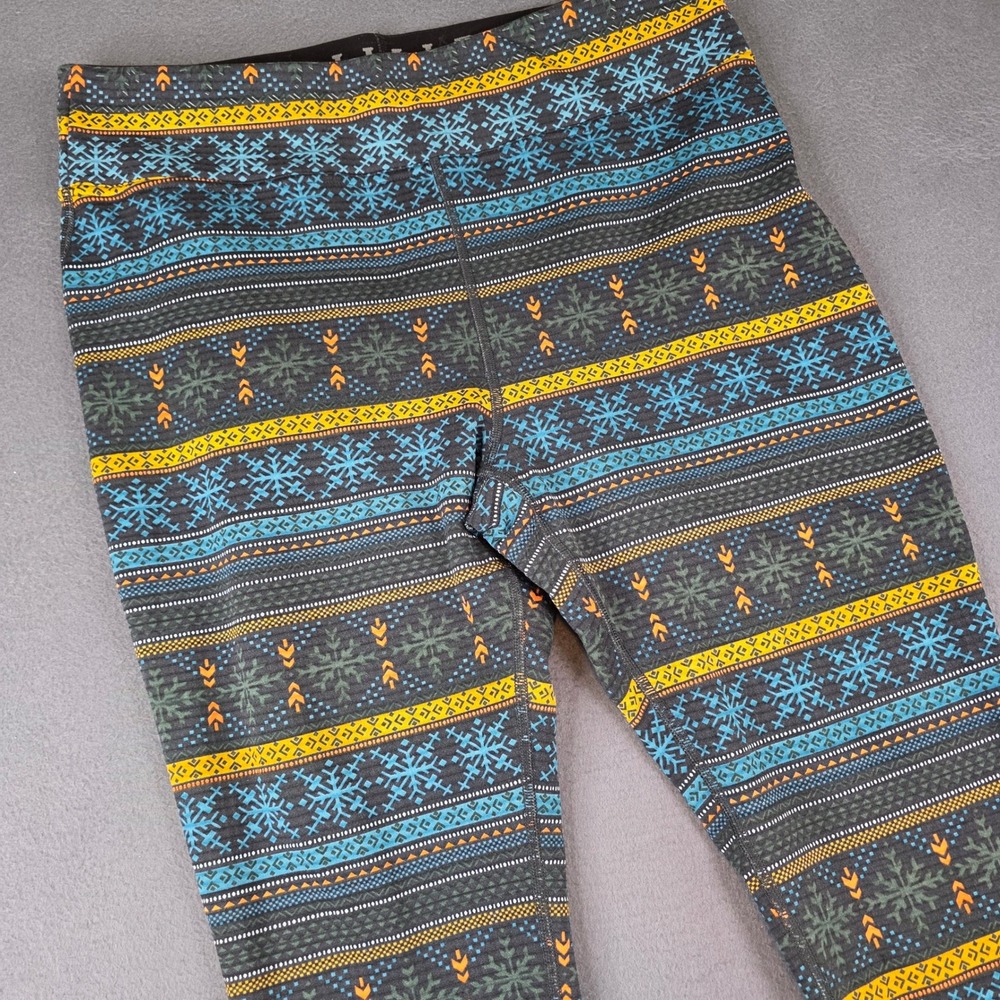 LL Bean Leggings Women Small Gray Fair Isle Snowflake High Waist Activewear